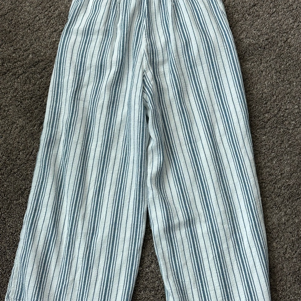 Hollister Blue Striped Wide-Leg High Rise Linen Blend Pants M - Picture 5 of 5